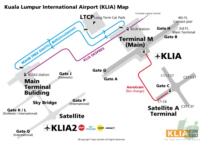 Easy to understand Kuala Lumpur Intl Airport(KLIA) Map – Tokyo Garden.