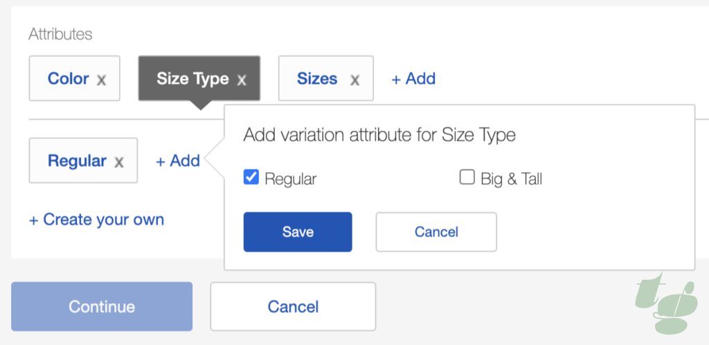 「Size Type」のオプションは「Regular」と「Big & Tall」の2種類しか選択できない