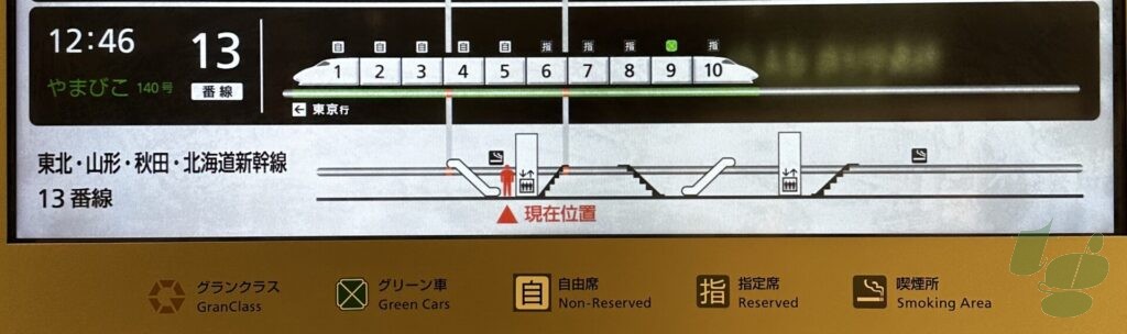 仙台駅 新幹線ホーム喫煙所 案内マップ(上り13.14番線)